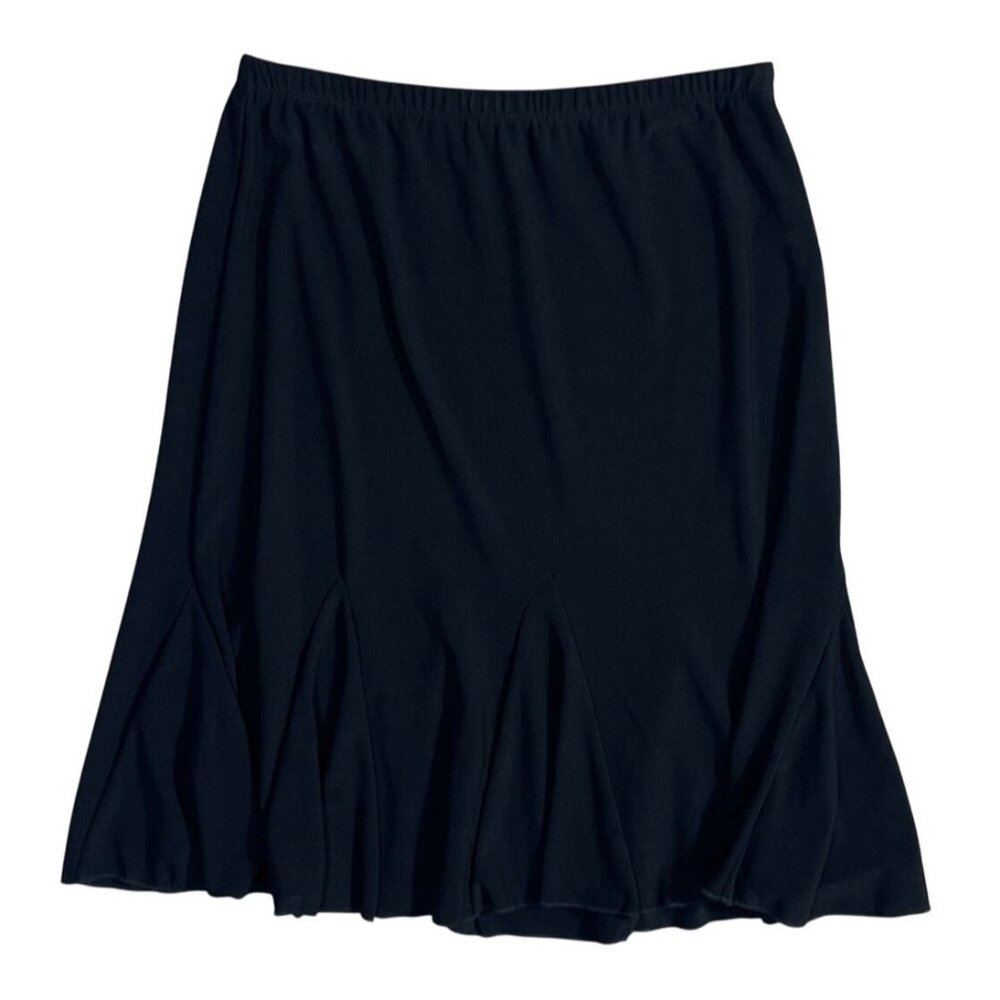 Susan Lawrence Stretch Knit Skirt Size S Small Black Dart Hem Pull-on